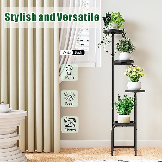INGIORDAR Plant Stand Indoor Outdoor 4 Tier Metal Plant Shelf for Multiple Plants Corner Flower Holders for Living Room Balcony Bedroom Patio Garden, Black (Black, 4-Tier)