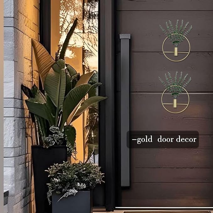 GREENTIME 2 Pack Hanging Plants Faux Eucalyptus with Gold Round Metal Hanging Vase for Teacher Appreciation Living Room Bedroom Boho Kitche Wall Shelf Outdoor