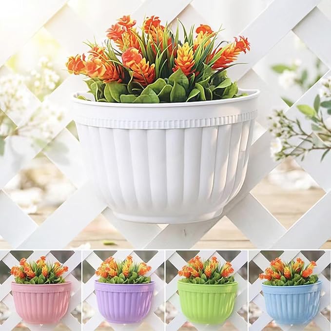 4 Pack White Wall Planter Pots Vertical Living Wall Hanging Planters Wall Mounted Planter Holder with Drainage Hole for Indoor Outdoor Plants Wall Decor with Hooks/Screws