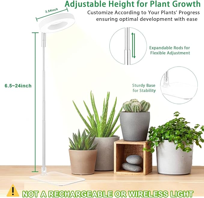 yadoker Halo Plant Grow Light,yadoker LED Growing Light Full Spectrum for Indoor Plants,Height Adjustable, Automatic Timer, 5V Low Safe Voltage,Idea for Small Plants