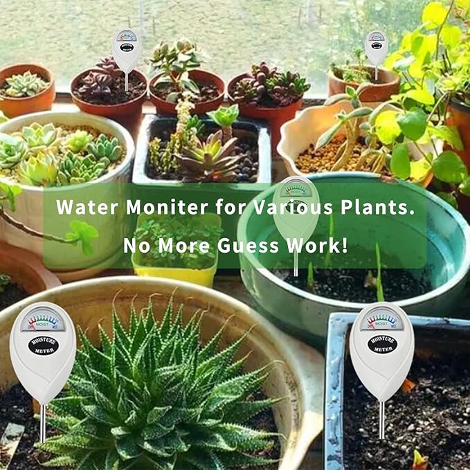 Censinda Soil Moisture Meter, Long Probe Soil Moisture Monitor for House Plants, Soil Hygrometer Moisture Sensor for Indoor & Outdoor, Garden, Farm, Lawn Plant Care, No Battery Needed(White)