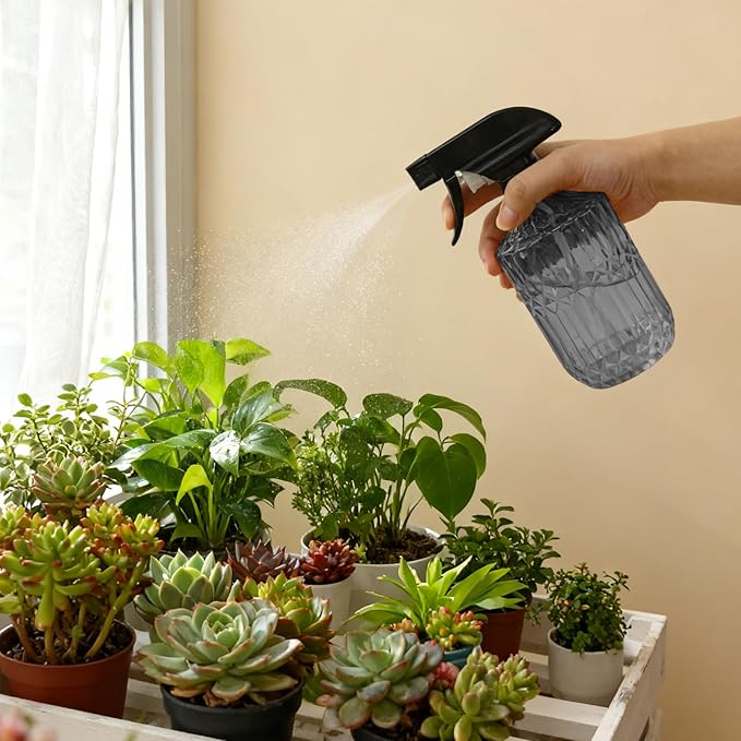 YYTSGG Glass Plant Mister Bottle, 15oz Refillable Water Spray Bottle with Adjustable Mist Nozzle for Indoor Flowers, Outdoor Gardening, Cleaning, Hair and Pets Care (Gray)
