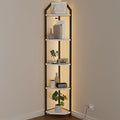 70 Inch Corner Shelf with LED Lights, 5-Tier Corner Bookshelf for Small Spaces, Wood & Metal Storage Rack for Bedroom, Living Room, Office - Modern Space Saving Design- White