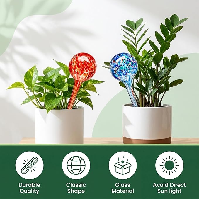 Self Watering Globes, 6 Pack Plant Watering Globes, Glass Automatic Auto Plant Water Bulbs for Indoor & Outdoor Plants,Multicolor Medium, for Daily Use，Vacation Hydration Devices,watering Can Outdoor