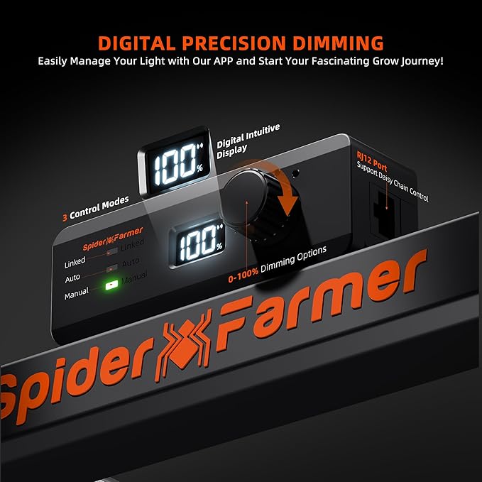 Spider Farmer G1500 Cost-Effective LED Grow Lights 150W, Smart App Control, 2x2ft Coverage Full Spectrum Digital Screen Dimmable Bar Style Growing Lamp for Indoor Plants