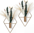 Canlierr 4 Pcs Antique Bronze Wall Decor Hanging Planters with Artificial Plants Eucalyptus Pampas Grass Metal Hanging Vase Indoor Plants Holder Modern Boho Wall Art for Bathroom Bedroom Living Room