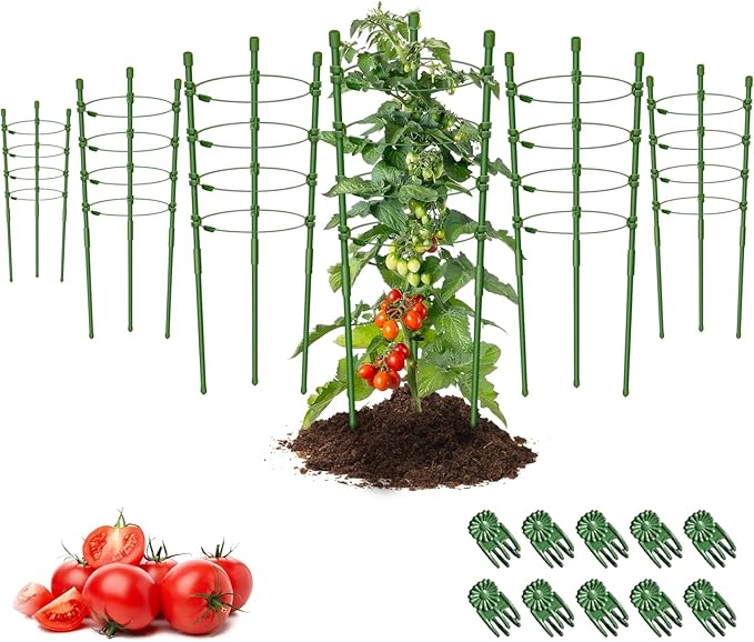 Legigo 36 Inch 6 Pack Plant Support Cages Tomato Cage for Garden with 10 Plant Clips- Plant Cages Adjustable Rings, Tomato Plant Support Stakes Trellis for Pots, Peppers, Cucumbers and Flowers
