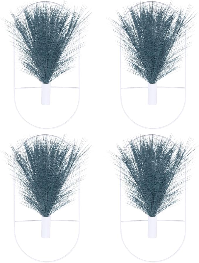 uxcell 4 Pcs Wall Decor Metal White Wall Art Hanging Planters with Artificial Pampas, Wall-Mounted Decor Metal for Display Artwork Plant Hanging Living Room Bedroom, Blue (Oval)