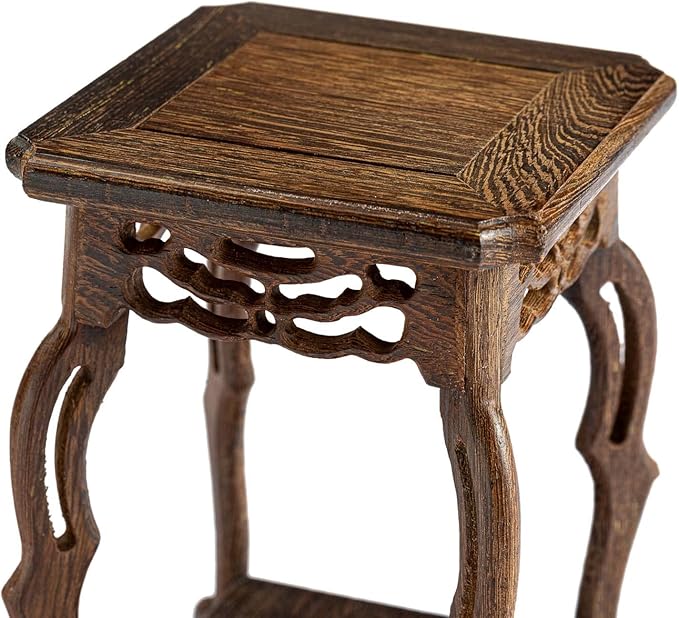 THY COLLECTIBLES Beautiful Hand Craft Rosewood Oriental Vase Stand for Small Vases and Plants (L4.5in x W4.5in x H7in)