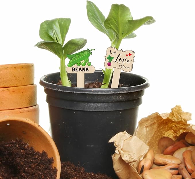 30 Pack Wooden Garden Plant Markers Garden Potted Plants Labels for Vegetable Flowers Funny Yard Stakes Tags Decorations