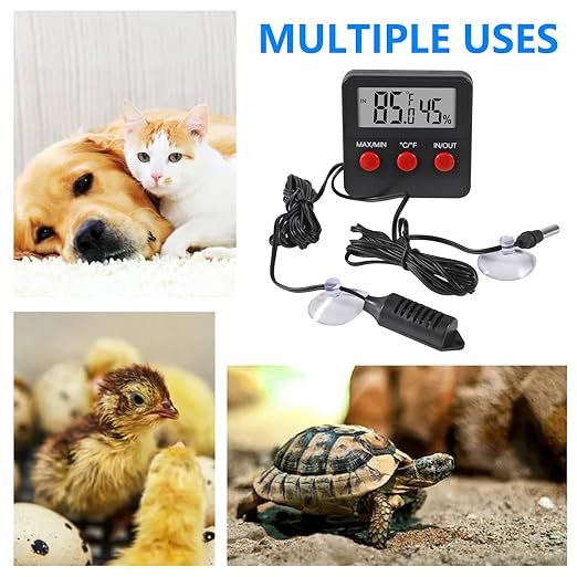 Digital Thermometer and Humidity Thermometers Indoor and Outdoor Digital Temperature and Hygrometer Gauge with Probe for Reptile Terrarium Thermometer Pet Keeping