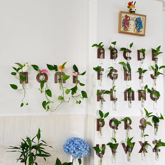 Wood Letter J Wall Propagation Station Lightweight Decorative Plant Holder for Small Cuttings, Removable Adhesive Wall Decor for Bedroom, Nursery, Office