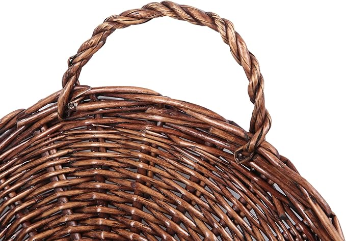 JJSQYLAN JJSQ Handmade Woven Wicker Hanging Storage Basket, Wall Decorations for Home Garden Wedding, Brown, 14.2×11.8×4.7 inch