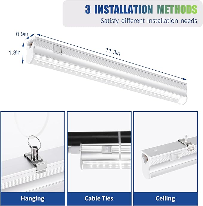 RWNTAO T5 Grow Light for Indoor Plants, 5000K Full Spectrum, 1FT LED Growing Lights Strip with Side Switch, Suitable for Greenhouse Seedlings and Vegetable Planting, Plug and Play, 4 Pack
