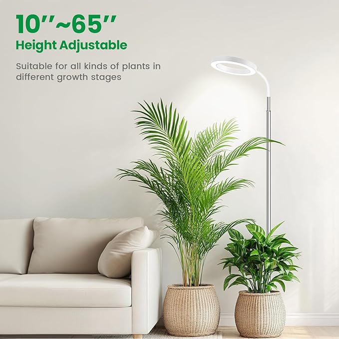 Garpsen Halo Grow Light, Full Spectrum Plant Light with Gooseneck, 3 Colors Modes and 5 Dimmable Levels, 6/12/16H Timer, 65'' Height Adjustable Grow Lamp for Large Plants(3Pack)-White