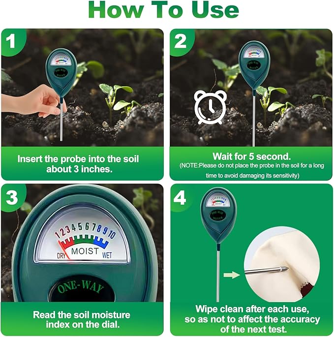 Green Soil Moisture Meter, Plant Water Meter, Soil Water Tester for Houseplants, Hygrometer Sensor Water Monitor for Indoor Outdoor Garden, Potted Plants, Farm, Lawn, No Battery Needed