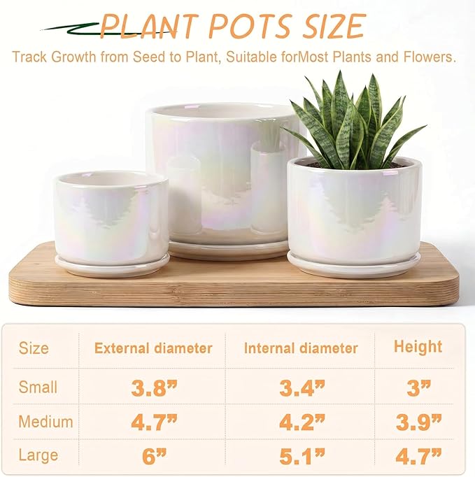 EFISPSS Plant Pots, 4+5+6 Inch Pots for Indoor Plants,Ceramic Planter Pot with Drainage Hole,Flower Pots for Succulent Cactus,Set of 3 - Rainbow Pearl Glaze