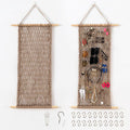 Pretty Jolly Hanging Jewelry Mesh Organizer Macrame Wall Mounted Necklaces Storage Earring Display Rack Girls Hair Clips Hanger with 20 Pieces S Shape Hooks for Bracelets,Necklace and Rings(Coffee)