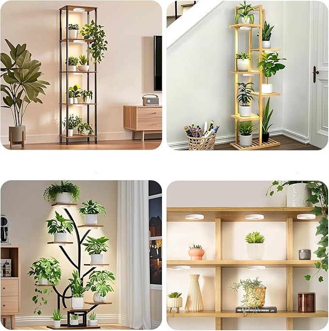 LED Plant Growth Lights for Indoor Plants, Warm+White Full Spectrum 3.54" Grow Lamps for Plant Growth with 6/12/16H Timer, 3 Spectral Modes, 10 Dimmable Levels, Halo Angel Ring White (4 Head)