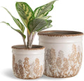 SURE YUESI Set of 2 Ceramic Planters 4.7” & 5.7”, Vintage Brown Rustic Flower Pots Without Drainage Hole, Decorative Indoor Plant Pots for Home Decor, Living Room