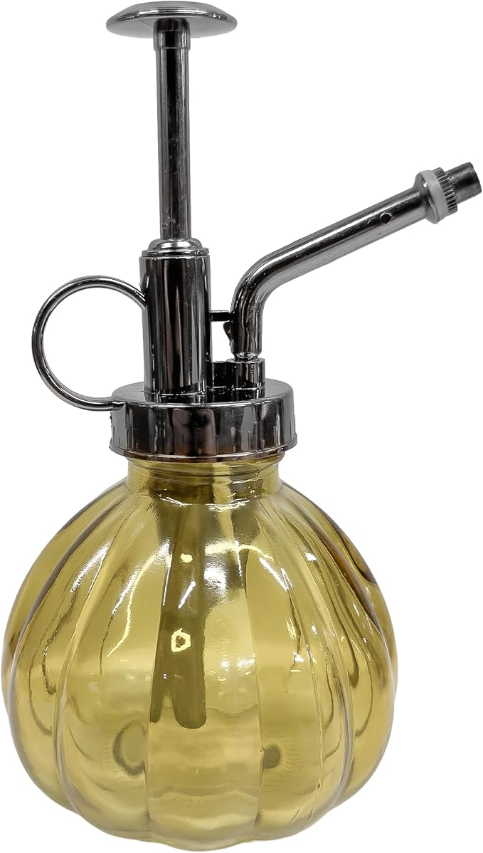 Glass Plant Mister – 6.25" Vintage-Style Spray Bottle for Indoor Plants, Succulents & Humidity-Loving Greens – Fine Mist Pump, Decorative Watering Mister for Home & Garden (Golden Amber)