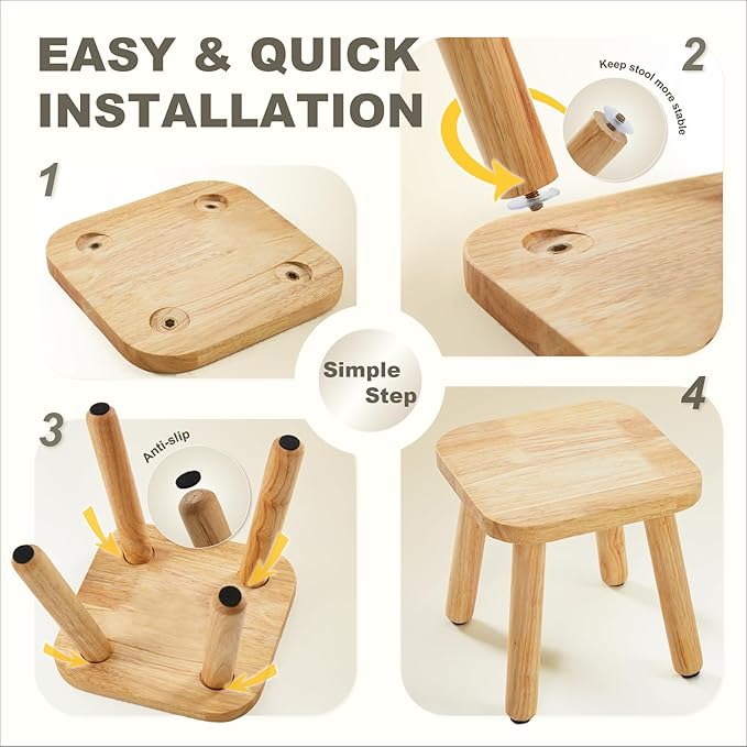 Frogprin Solid Wooden Step Stool for Kids Adults, Short Chair Toddlers Plant Stool, Kids Stool Perfect Matched Sensory Table, Multi-Purpose Sitting for Kitchen Playroom Bathroom Bedroom (1 Pack)