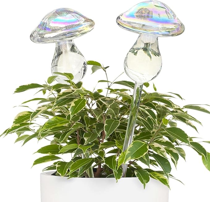 Kingbuy Iridescent Mushroom Self-Watering Globes for Plants - 2 Pack Automatic Plant Waterer Indoor/Outdoor, Plant Watering Devices with Continuous Moisture Supply, No Electricity Needed