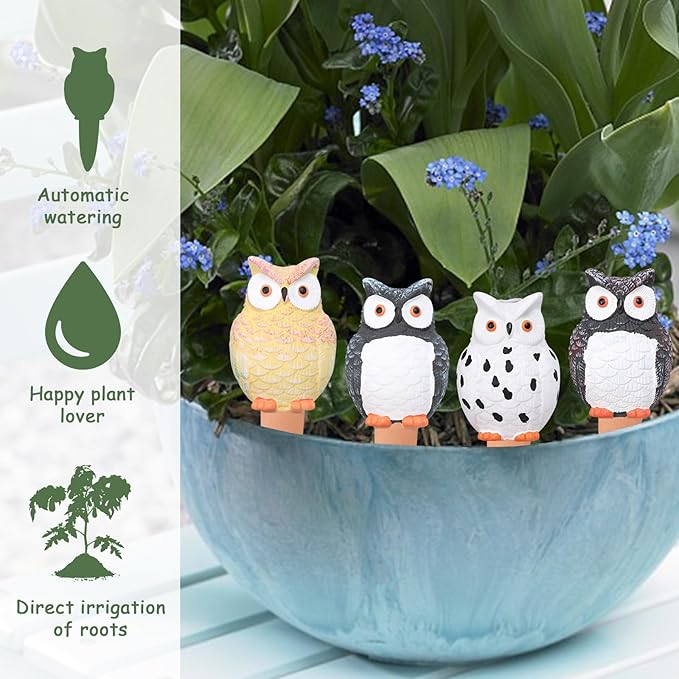 Self Plant Watering Globes 4PCS Terracotta Watering Spikes Plant Watering Devices Self Watering Planter Insert Owl Decor