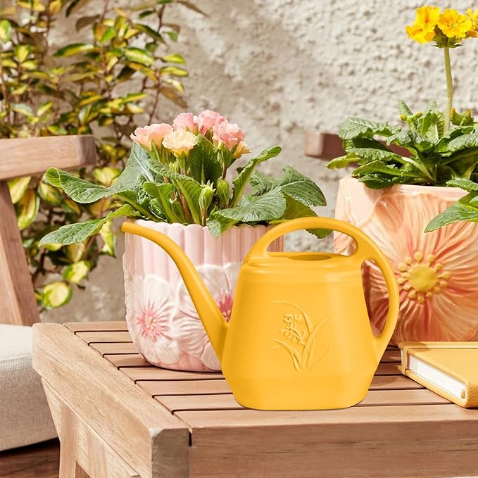 Hand Plastic Watering Can - for Indoor and Outdoor Home Garden Plants - with Long Spout - Orange - 1/2 Gallon