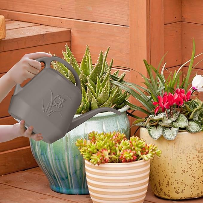 Hand Plastic Watering Can - for Indoor and Outdoor Home Garden Plants - with Long Spout - Coffee Color - 1/2 Gallon
