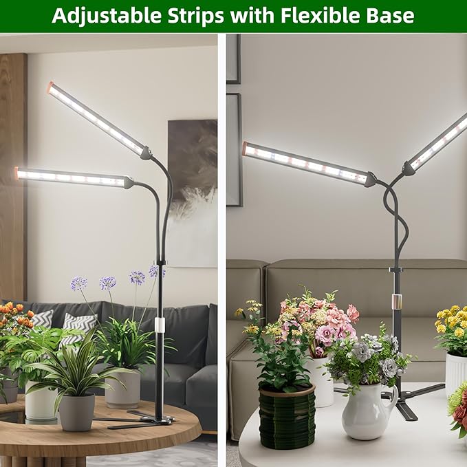 GooingTop Grow Light for Indoor Plants,5000K Full Spectrum Growing Plant Lamp with White Red Blue LED for Pots Succulents Seed Starting,Height Adjustable 10-32'' with Optional Dimming & Timer