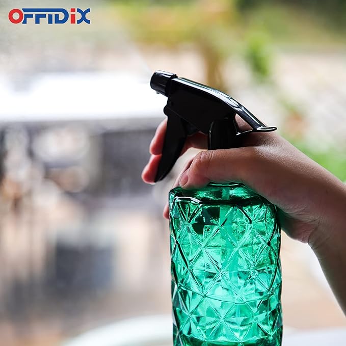 OFFIDIX Fine Mist Plant Mister Glass Spray Bottles with Adjustable Nozzle for Gardening and Cleaning Work (Green),2 Pack Plant Mister Sprayers Watering Nozzles Replacement