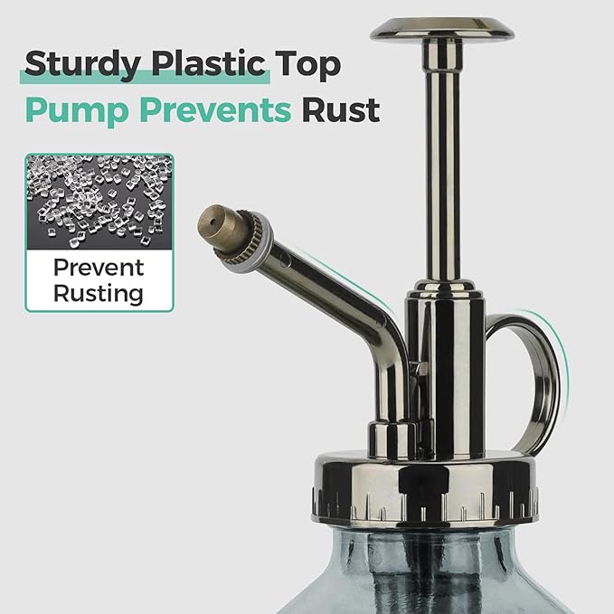 T4U Glass Plant Mister 200ML, Vintage Spray Bottle with Top Pump Fine Mist Garden Flower Sprayer Small Decorative Spritzer Watering Can Gift for Indoor Outdoor Succulent House Plant (Grey)