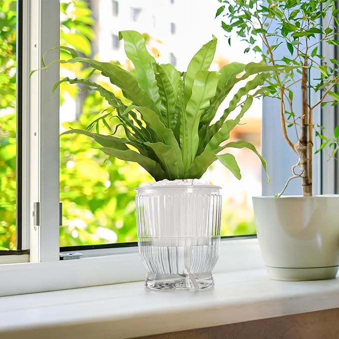 ZOOFOX 10 Pack Self Watering Pots, 4 Inch Small Plant Pots for Indoor Plants, Stripe Plastic Flower Pots for All House Plants, Herbs, Aloe, African Violets, Orchid