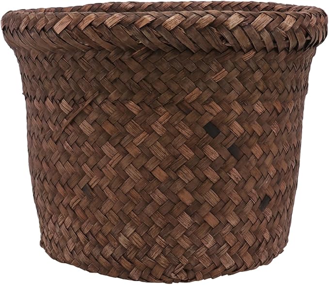 Yardwe Small Seagrass Storage Basket Woven Planter for Indoor Outdoor Use Decorative Wicker Plant Pot Container for Home Organization and Flower Display 5.90X4.72X4.72 Inch