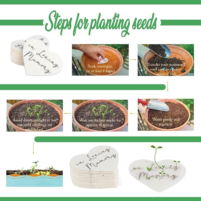 Personalized Heart Card Tags Plantable Wildflower Seeds Paper Heart Eco-Friendly Biodegradable Paper Wedding Memorial Gift Bereavement Gift For Bereaved Mother Or Father (Pack Of 20)
