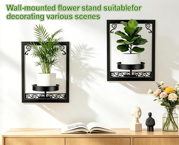 WGFKVAS Wall Plant Holder Set of 3, Picture Frame Plant Holder, Rustproof Holder Metal Modern Style Home Gardening Wall Decor for Living Room Bedroom, Entryway, Black