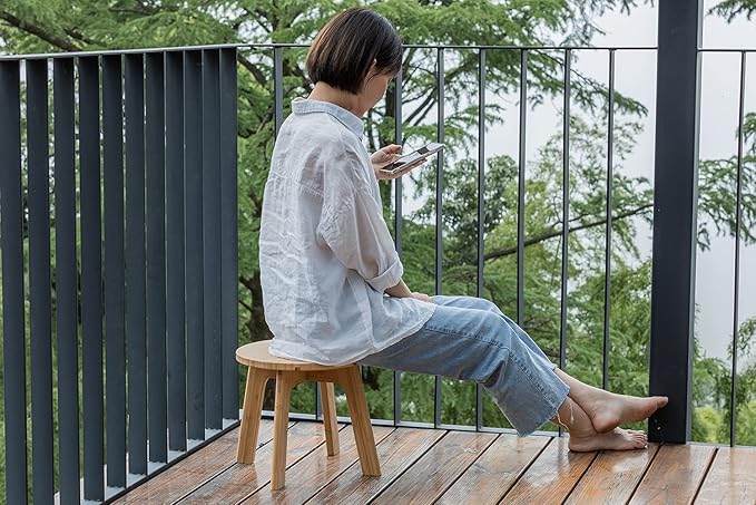 GOBAM Bamboo Step Stool, 11.8 inches - Portable Wooden Stool for Adults, Kids, Kitchen, Bathroom, Bedroom, Toy Room - 300 lbs Capacity