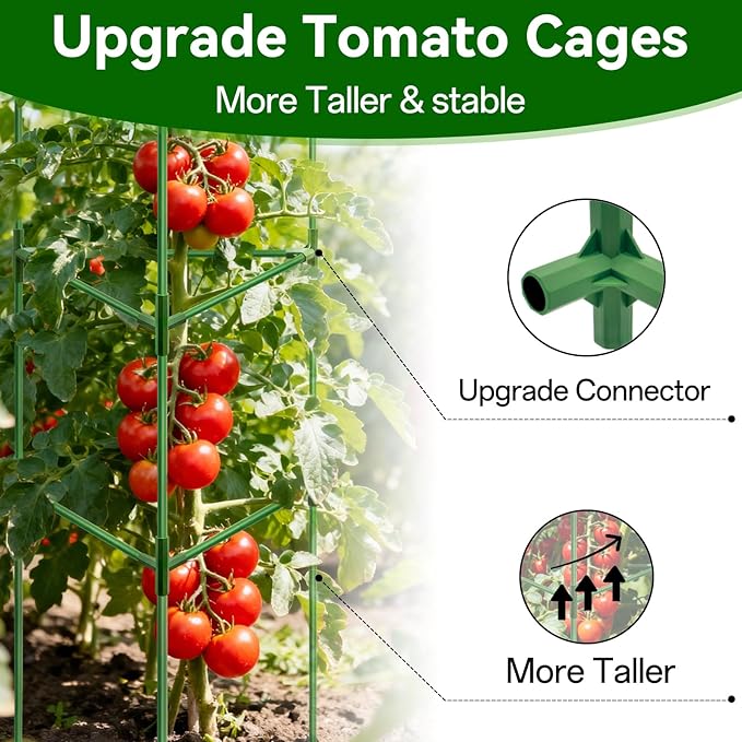 Halatool 57 Inch Tall Tomato Cages, 4 Pack Heavy Duty Metal Plant Supports Stakes for Garden, Adjustable Foldable Steel Trellis for Climbing Plants Cucumbers Peppers Cherry Flowers Vegetables Fruits