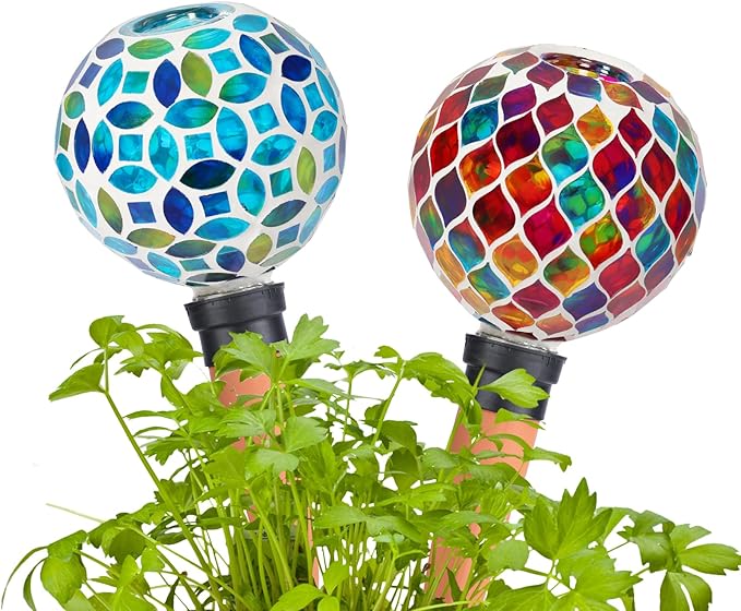 Plant Watering Spikes Mosaic Self Watering Globes 2 Pack Large Self Watering Planter Insert Automatic Watering Bulbs for Outdoor Plants