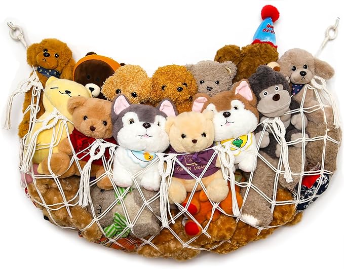 YKBU Stuffy Animal Net for Stuffed Animals Storage Hammock Macrame Stuffed Animal Toy Display Plush Toy Holder Wall Hanging Net for Stuffed Animal Display (Cream,49" W)