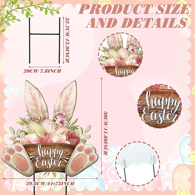 Amyhill Happy Easter Outdoor Decorations Bunny Metal Garden Stakes 25 Inch Welcome Yard Signs Easter Rabbit Egg Decor Outdoor Decorative Garden Stakes Spring Decorations Patio Lawn Walkway