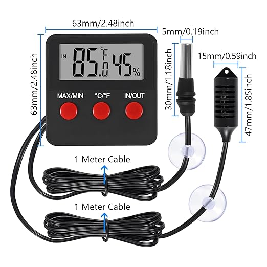Digital Thermometer and Humidity Thermometers Indoor and Outdoor Digital Temperature and Hygrometer Gauge with Probe for Reptile Terrarium Thermometer Pet Keeping