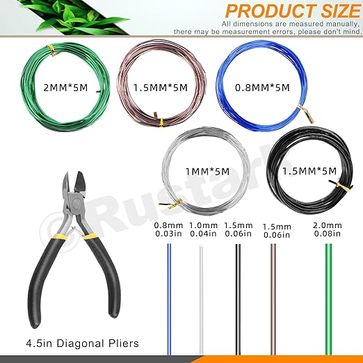 6Pcs 5 Colors Bonsai Training Wire with Wire Cutter Kit, Anodized Aluminum Bonsai Wire Tools for Holding Bonsai Plant Branches Small Trunks - 82 Feet 0.8MM 1.0MM 1.5MM 2.0MM 3.0MM