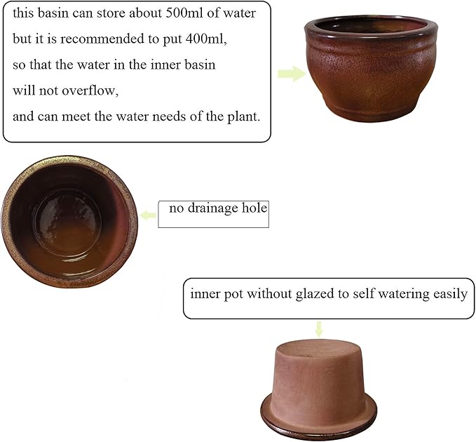 African Violet Pots Self Watering Round Ceramic Violet Pot (Copper, 6 inch)