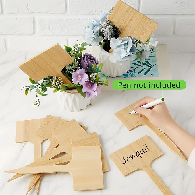 Hicarer 30 Pcs 9.4" x 5" Extra Large Bamboo Garden Markers, Natural Wood T-Type Large Plant Labels for Herbs, Flowers & Vegetables – Easy to Read Full-Size Tags for Garden Outdoor