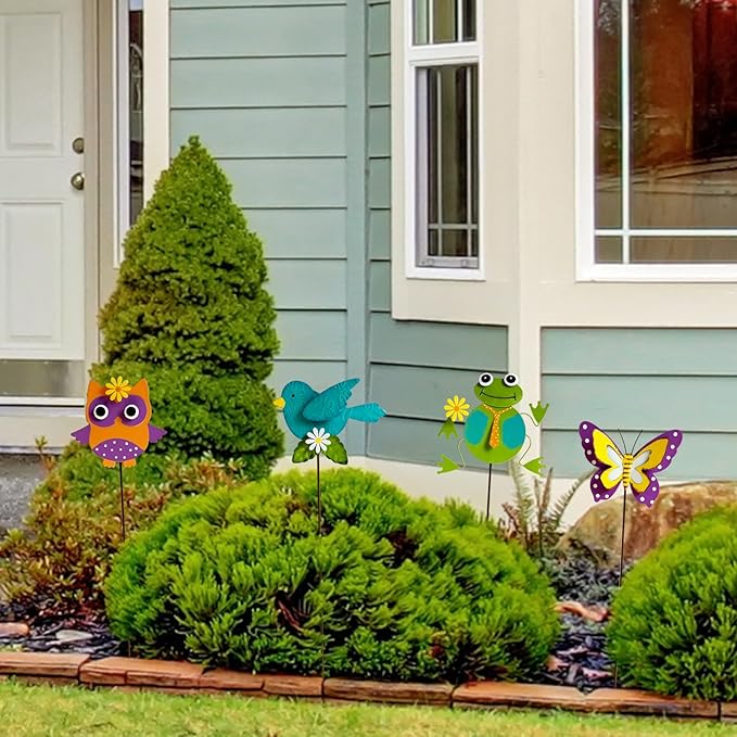 4 Pack Metal Flowers for Outside & Decorative Garden Stakes - Metal Yard Art Outdoor and Garden with Rustproof Design | Spring Lawn Ornaments for Porch, Backyard, Patio | Outdoor Gifts