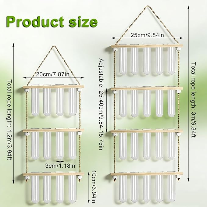 20Tubes Hanging Plant Propagation Station, 4-Tier Wall Mounted Wooden Plant Stand with 3cm Large Shatterproof Plastic Tubes for Pothos Plant Cuttings, Indoor Window Decor & Gifts for Plant Lovers