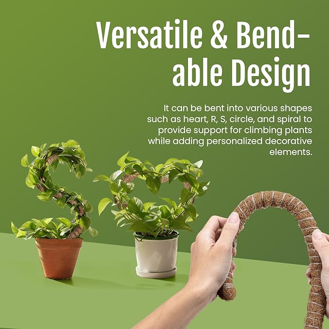 Mcbazel 2 Pack 39'' Bendable Moss Pole, Monstera Plant Support, Coco Coir Moss Poles for Climbing Plants, Stakes for Indoor Plant, Accessories for Monstera Pot