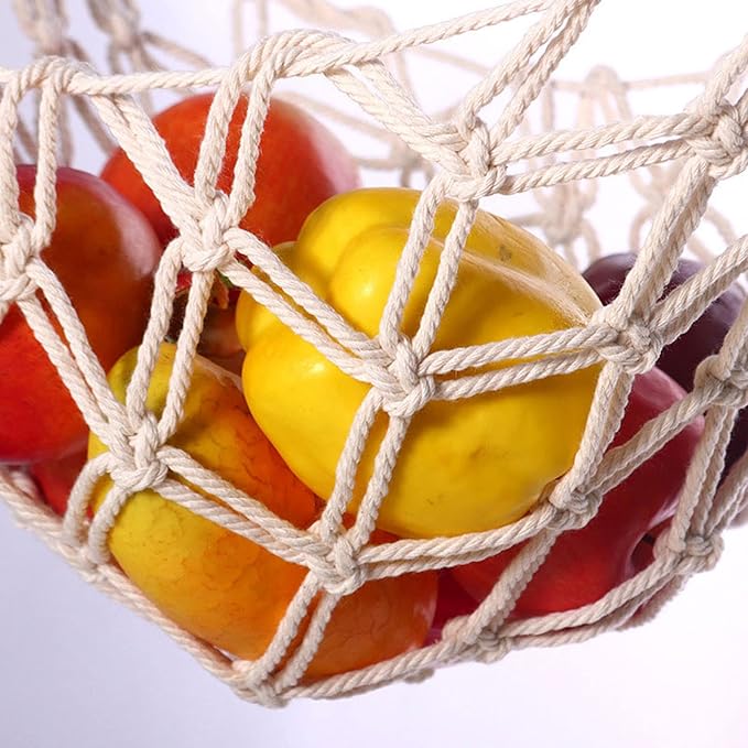 Hanging Fruit Hammock with Hooks, Hanging Fruit Basket Under the Kitchen Cabinet for Storing Banana Fruits, Hand-Woven Hanging Basket, Valentine's Gifts for Kitchen Décor, Oval